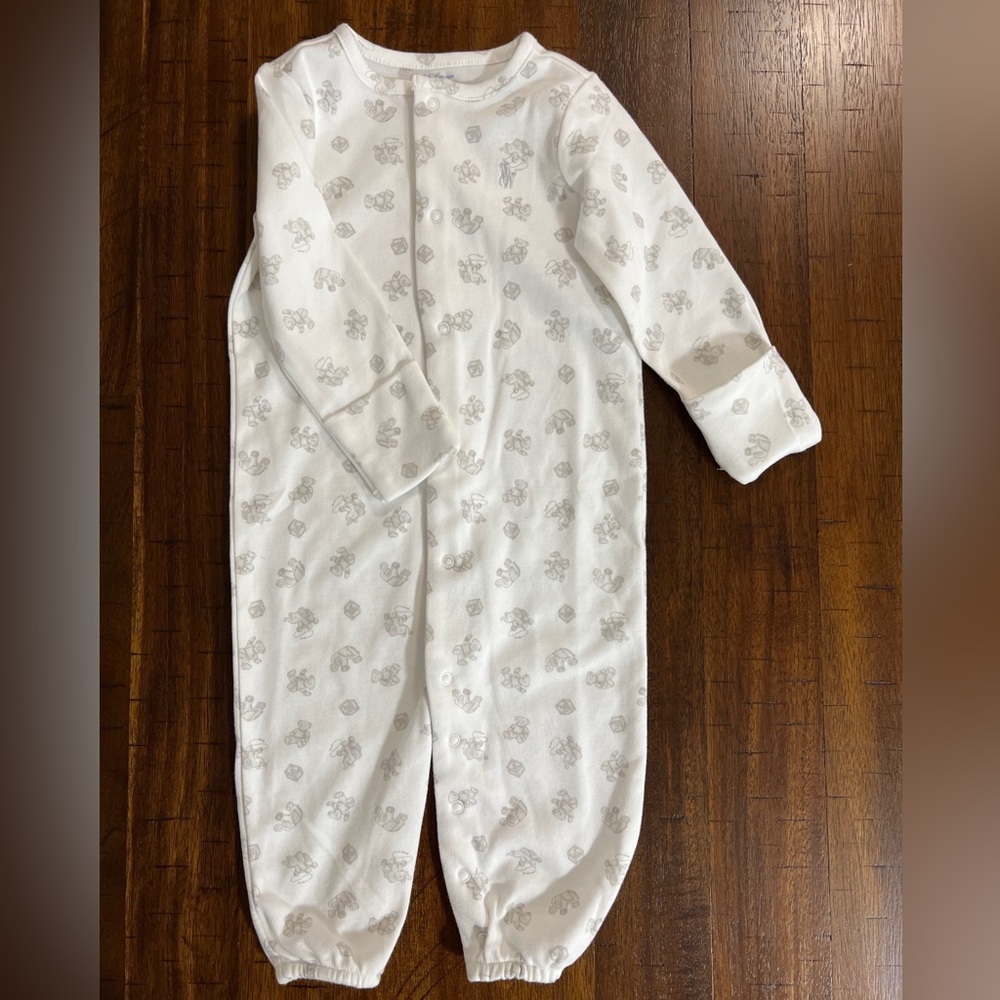 Polo Ralph Lauren Baby Boys Printed Cotton Coverall Romper White /Blue 6 Months